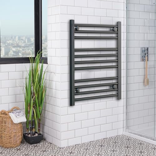 Radiateur de salle de bain plat et droit pour sèche-serviettes - Turkish Zone de chauffage central - 700 mm de large - 600 mm de haut - Noir