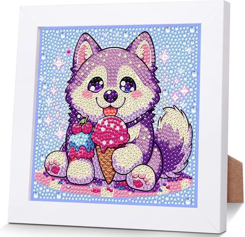 iLovwvoea Diamond Painting Kinder mit Rahmen, 5D DIY Cartoon Diamant Painting Bilder, 15x15cm Leinwand und mit 18x18cm Bilderrahmen für Kinder und Erwachsene