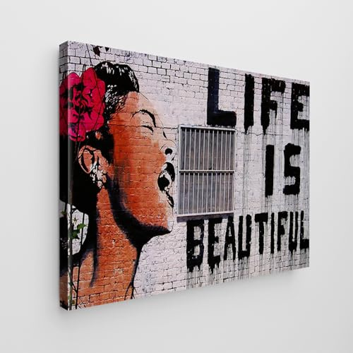 Giallobus - Gemälde - Banksy - - Standardleinwand - 140x100-06 - Das Leben ist wunderschoen - Bereit zum Aufhängen - Moderne Gemälde