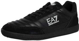 EA7 Herren Leder-Sneaker Mit Logo, Black/White, 39 EU