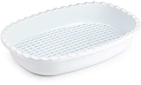 Tradineur - Pack de 3 bandejas frigoríficas ovaladas de Almacenamiento con Rejilla, plástico, Reutilizable, descongelar Alimentos, Fabricado en España - 32 x 21,5 x 6 cm - Blanco