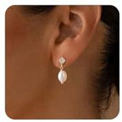 HANLI Pearl Earrings for Women - Sterling Silver 14K Gold Plated Cubic Zirconia Dainty Stud Drop Dangle Hypoallergenic Earring Trendy Wedding Bridal Jewelry