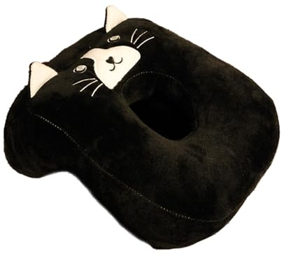 Ninnyi Ear Piercing Pillow, Cute Soft Pillow with Hole for Ear for Napping in Classrooms Offices Libraries Airplanes, Memory Cotton (Black Cat)