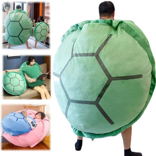 XJQ Schildkrötenkissen Zum Anziehen, Großes Mega-Schildkrötenpanzer-Kissen für Erwachsene, Weiches Plüsch Lustiges Cosplay-Plüschkissen (Grün,60cm)