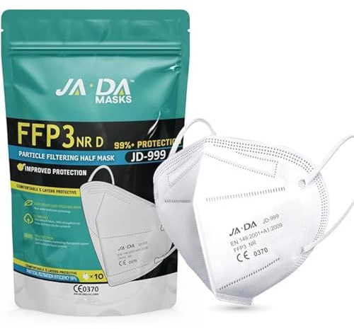 Apex Business Supplies JADA FFP3 Face Masks UK Certified Pack of 10 Masks With >99% Filtration Efficiency - Disposable Face Mask UK - Soft And Secure Fit - (Packaging may vary)