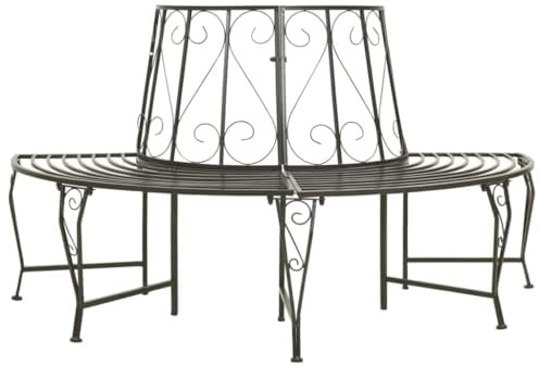 Zeehear Halbrunde Baumbank 160 cm, Silbergrau Stahl, Witterungsbeständig, Gartenbank für Außenbereich, Terrassenbank, Robuste Sitzgelegenheit, Parkbank
