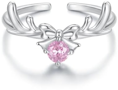 Qings Weihnachten Ring für Damen 925 Sterling Silber Weihnachtsbaum Lebkuchenmann Stechpalmen Offener Verstellbare Ring Weihnachtsschmuck Geschenke für Familie Mutter