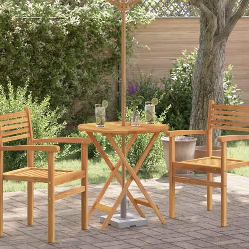 Hoopleep Klappbarer Gartentisch Ø60x75 cm, Massivholz Eukalyptus, runder Esstisch für Outdoor-Partys, Picknicks, platzsparend, tragbar