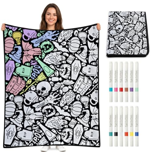 Generisch Färben Sie Ihre eigene Decke,Maldecke zum Selbermachen,2026 Neue DIY-Maldecke,150 * 125cm, personalisiertes Kunstprojekt, kreative, personalisierte, gemütliche Heimdekoration（Halloween