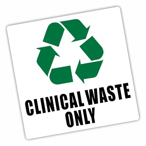 1 x R5 Clinical Waste Only Self Adhesive Sticker-Recycle Logo Sign,Recycling,Bin,Cotton,Buds,Syringes,Plasters,Needles,Pack,Packets,Wrappers,Rubbish,Tubs,Containers