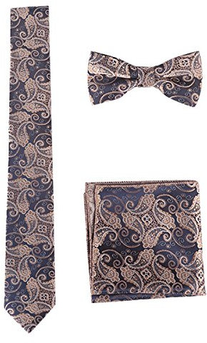 WANYING Herren Klassische 6 * 12cm Fliege & 6cm Schmale Krawatte & 22 * 22 cm Einstecktuch 3 in 1 Sets - Paisley
