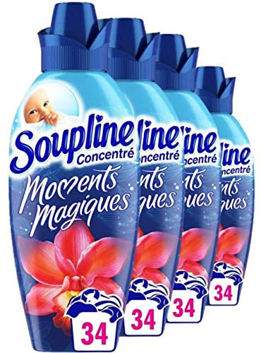SOUPLINE - Adoucissant Concentré Moments Magiques Fraîcheur Florale - Assouplissant pour Linge - Fraîcheur Longue Durée - Facilite le Repassage - Bidon 800 ml - Lot de 4