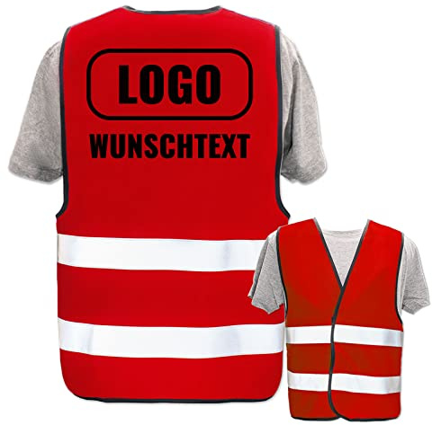 PixiPrints.com Warnweste mit eigenem Aufdruck * Druck: Rücken/Standard-Druck, Farbe & Größe: Rot XL/XXL * Selbst gestalten mit Name Text Bild Logo