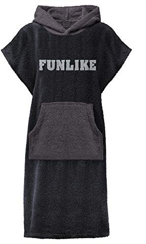 CelinaTex Funlike Poncho mittel 65 x 100 cm schwarz anthrazit Baumwolle Badeponcho Frottee Surfponcho Kapuzenhandtuch