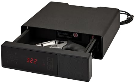 Hornady Rapid Safe Night Guard – Nightstand Gun Safe with RFID Reader, Clock, USB Ports – RFID Safe for Fast, Multiple Method Entry – Includes Rapid Safe, 3 Methods of Entry and Security Cable