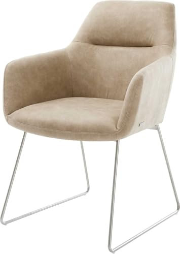 DELIFE Polsterstuhl Pejo-Flex Kufengestell Edelstahl Mikrofaser Beige Vintage Taschenfederkern
