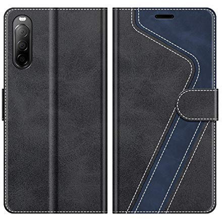 MOBESV Hülle für Sony Xperia 10 II Handyhülle, Lederhülle mit Kartenfach, Klapphülle mit Ständer, Flip Case Handytasche Schutzhülle, Modisch Schwarz
