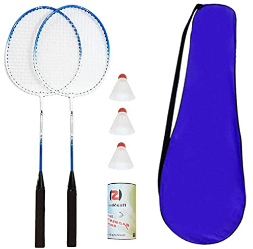 O&W Security Badminton Set 2 Schläger 60 cm aus Metall inkl. 3 Federbälle & Tasche, Badminton Schlägerset für Garten, Strand, Urlaub & Freizeit, Outdoor Spiel für Familie & Kinder