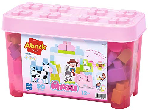 Jouets Ecoiffier - 7880 - Baril des Animaux de la Ferme 50 pièces - Les Maxi -Jeu de Construction pour Enfant-Dès 12 Mois-Jouets Fabriqué en France