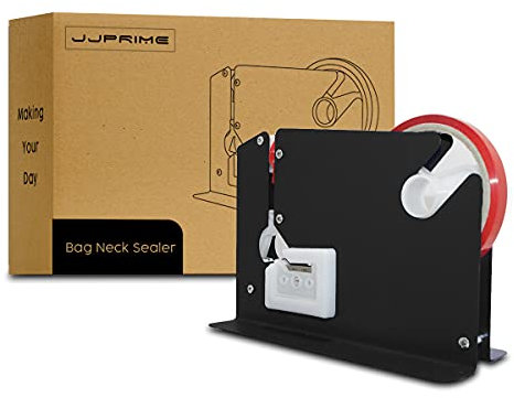 JJ PRIME - Tütenhalsversiegelung PVC-Klebeband für Obst, Gemüse, Fleisch, Zutaten, Verpackung passend für bis zu 12 mm breite Bänder + gratis 6 Rollen (schwarz)