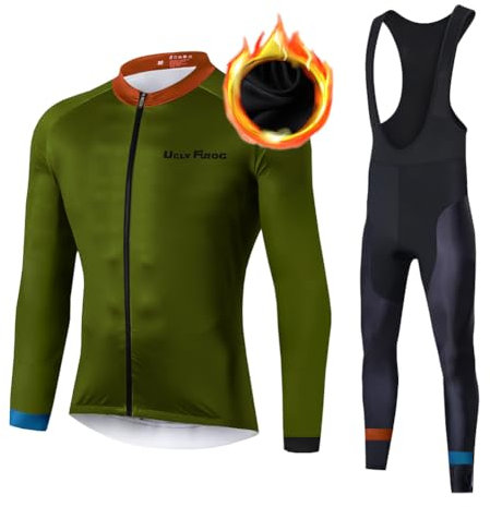 UGLY FROG Magliette da Ciclismo da Uomo Ciclismo Abbigliamento Set Uomo Inverno Termico Vello Maniche Lunghe Antivento Ciclismo Maglia Lunga e Pantaloni KXITCXHB14