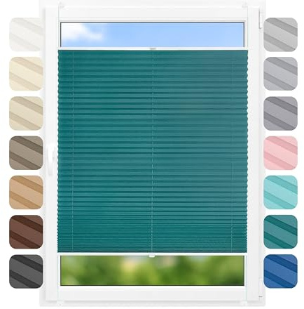 Birrke® Klemmfix Plissee ohne Bohren 75x200 cm, lichtdurchlässig, Blickdicht - Up & Down Faltrollos für Fenster ohne Bohren - Jalousie innen, Sichtschutz, Sonnenschutz - Emerald Lake, Petrol