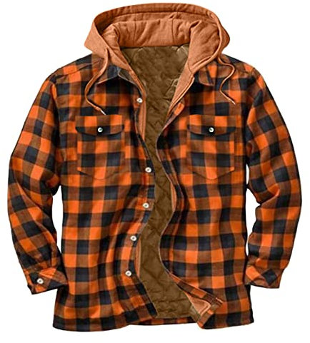 Beudylihy Herren Hemd Kariertes Gefütterte Fleecejacke Karohemd Winter Bluse Ärmeln Freizeithemd mit Kapuze Männer Langarm Thermohemd Hemdjacke Gesteppte gefüttert Holzfällerhemd