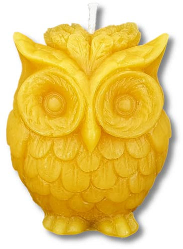 BAYERWALDIMKER | Bienenwachskerze | Eule groß | 7,4 x Ø 6,2 cm | 147 g | Handgemacht | 100% Bienenwachs | vom Imker aus dem Bayerischen Wald | Kerze | Wachskerze | Tierkerzen | Tiere