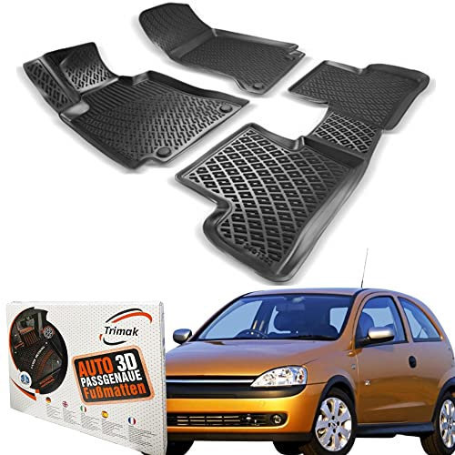 Trimak Passgenau 3D Fussmatten Auto Kompatibel mit Opel Corsa B 1993-2000 Auto Zubehör 1. und 2. Reihe Gummimatten Autos TPE Allwetter Geruchlos rutschfest Vorne & Hinten Schwarz