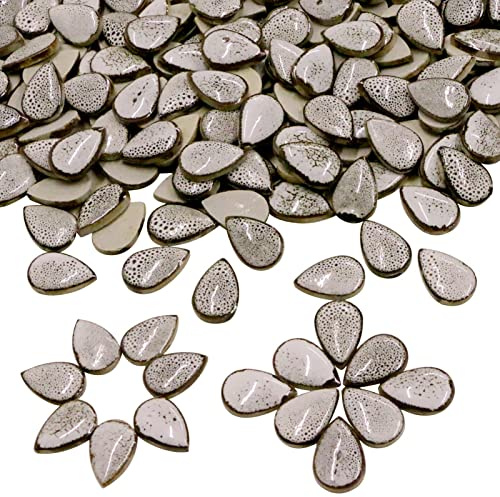 60 Pieces Kiln Transformation Ceramics Mosaic Tiles for Crafts, Black White Dots Raindrop Bulk Ceramics Pieces Mosaic Supplies for Mosaic Projects Home Decoration(18x28mm)