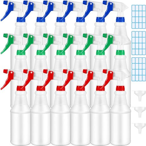 18 botellas de spray de plástico de 16 onzas, botellas vacías recargables para solución de limpieza, botella pulverizadora de agua a prueba de fugas con boquilla ajustable, modo de niebla/flujo para