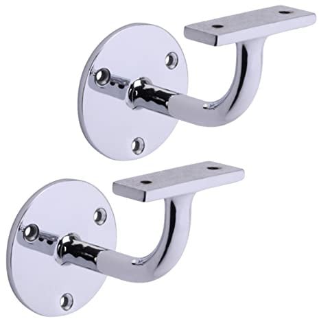 HANDLEZONE® 2 Pack Heavy Duty Handrail Bracket for Stair Bannister, Wood and Steel Handrail - Polished Chrome