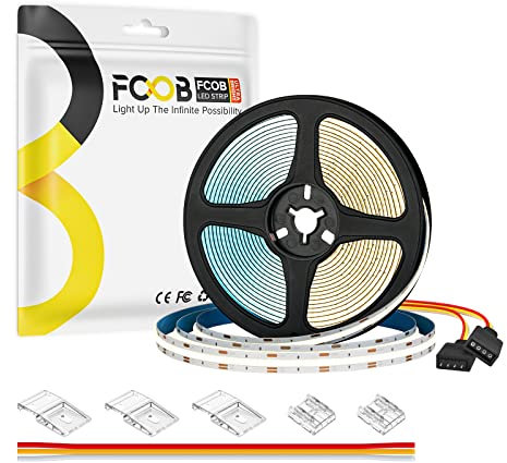 FCOB COB CCT Tunable Flexibel Hohe Dichte LED Streifen Warmweiß-Kaltweiß(3000K-6000K) 5M DC24V 640LEDs/m 14W/m CRI90+ Abstimmbar Dimmbar LED Strip für DIY Dekoration(Nicht inhalt Netzteil&Steuerung)