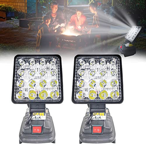 Lampe de Chantier 27w Portable Multifonction pour Extérieur Large et Longue Portée 2 Pcs, pour Garage Souterrain, Camping, Compatible avec pour Makita 14v-18v Li-ion Bl1860 Bl1850 (Senza Batteria)