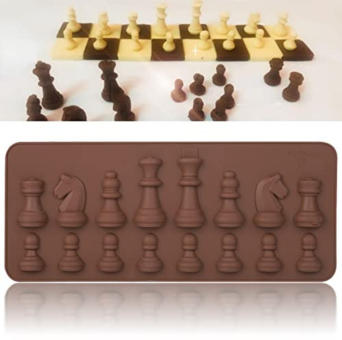 Betued Silikon Schokoladenform, Brechbare Pralinenform Schachfigur Bonbonform für DIY Süßigkeiten Kuchendekoration, Hitzebeständig, Antihaft, Umweltfreundlich, Brown