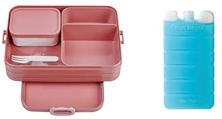 Mepal Brotdose Large 1500 ml Set mit Kühlakku | Bento Lunchbox mit Fächern & Gabel | für 4 Sandwiches oder 8 Brotscheiben | mikrowellengeeignet (ohne Deckel) | BPA-frei | Vivid Mauve