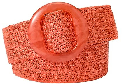 KONGNY Vintage Stroh geflochtener Gürtel für Frauen PP Stroh gewebter elastischer Taillengürtel Riemen Sommer Boho Kleid Hemd Dekoration breiter Bund, Orange