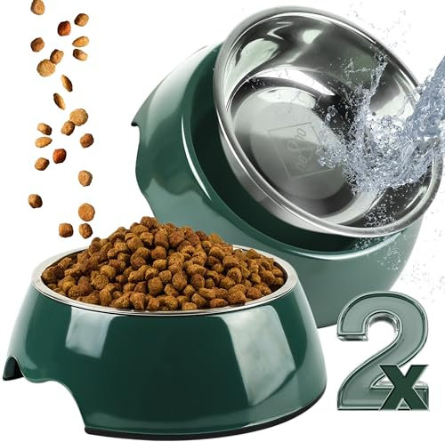 ne&no® Lot de 2 gamelles de nourriture pour chiens et chats [Taille L/700 ml] Gamelles pour chiens de grande taille | Gamelle pour chien (L, vert)