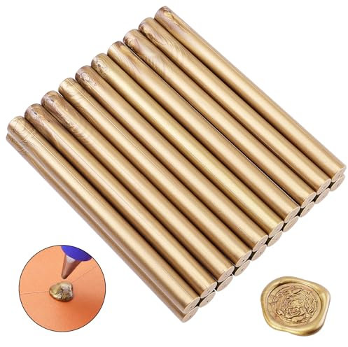 KEESIN Sealing Wax Sticks,20 PCS Gun Sealing Wax Sticks for Glue Gun 135x11mm Gun Sealing Wax for Wedding Invitations, Cards, Envelopes (Bronze Gold, 135x11mm)