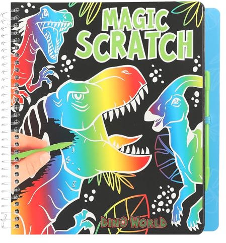 Depesche 12732 Dino World - Magic Scratch Book mit coolen Dinosaurier-Motiven zum Kratzen, Büchlein mit buntem Farbverlauf und Kratzstift