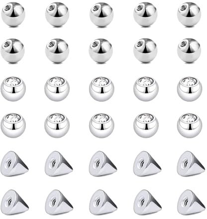 Gojewen 30er Piercing Kugeln 3mm Silber Kristall Ersatzkugel Schraubkugel Edelstahl 1,2mm Gewinde für Piercing Nase Lippe Augenbrauen
