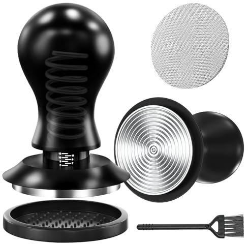 SHUTEX Kaffee Tamper mit Puck Screen 51mm,Espresso Tamper,304 Edelstahl Gewinde Base Kaffeepresse,inkl Tampermatte,druckregulierend,Tamper 51mm,für Cafes und Kaffeeliebhaber
