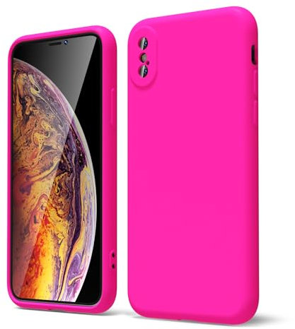 oakxco Custodia in Silicone Liquido per iPhone X/XS, Sottile e Sottile, in Morbido Gel di Gomma TPU, Semplice e Protettiva, Aspetto Opaco a Tinta Unita, Rosa Vif