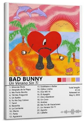 AYUBQ Bad Bunny Poster, Albumcover, Poster für Schlafzimmer, Wandkunstalbum, Musik, künstlerisches Albumcover, Poster, 20 x 30 cm, Rahmenstil
