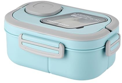 SDFNBRA Bento Lunch Box with Tableware, 1200ML Lunch Box-Double Layered 6 Compartment Bento Box, Built-in Utensil Set, Leak-Proof (Blue)