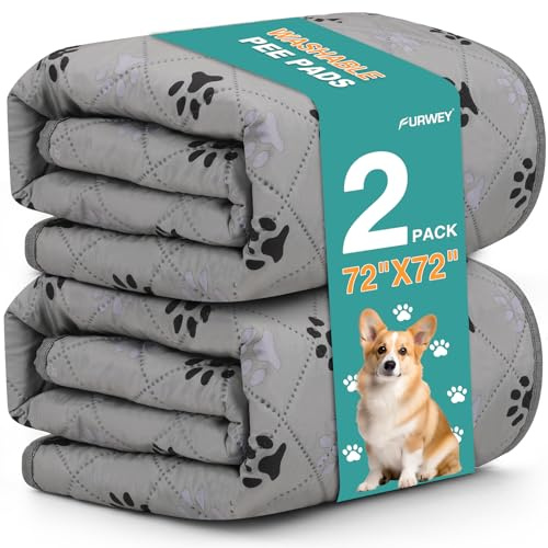 FUWERY Extra Large Washable Pee Pads for Dogs, 72X72, Grey, 2 Packs