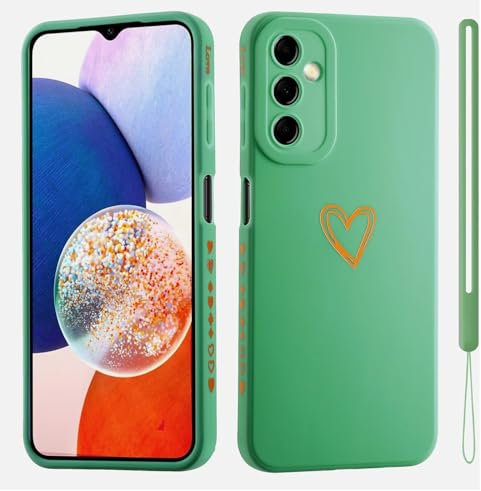 Jeelar ESONG Cover per Samsung Galaxy A35 Custodia con Forma di Cuore d'Amore Dorato,per Donne/Ragazze,Custodia in Sottile Morbida Silicone TPU Antiurto Protettiva Bumper Shell -verde