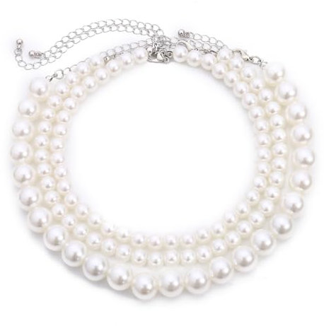 MWUMRCM Perlenkette weiß,1Perlenkette Damen Weiße Perlen Halsketten Simulierten Perle Halskette Halsband 3-reihig Perlen, Dame Weiße elegante künstliche Perlen-Halsketten Perlen-Ketten-Halskette