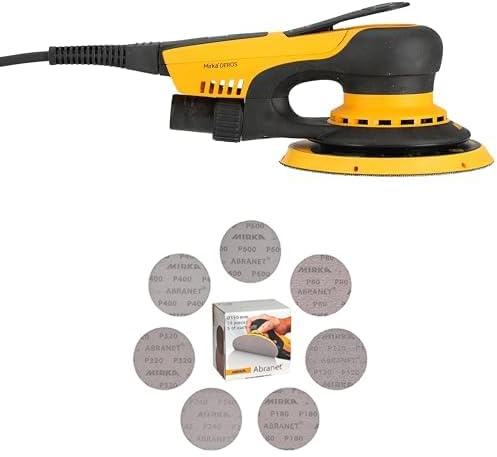 Mirka DEROS II 650 Ponceuse excentrique avec aspiration pour papier abrasif Ø 150mm, course 5,0mm et Abranet Disques abrasifs Ø 150mm autoagrippant, Mix-Pack 5 de chaque grain (80-600), 35 pcs