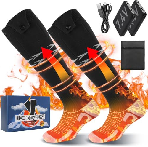 Lvcdodvd Heated Socks for Men&Women 7.4V 4 Levels Heat Full Foot Heating Feet Warming Socks Rechargeable Heated Socks for Winter Skiing Camping Hunting Hiking Cycling Snow Shoveling Size 38-44